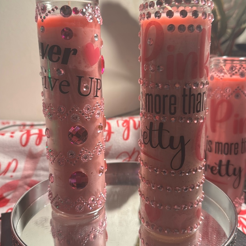 BREAST CANCER AWARENESS BLINGED OUT CANDLES TO REMEMBER OUR LOVED ONES💗🎀🎗️ 🥊 - Picture 6 of 11